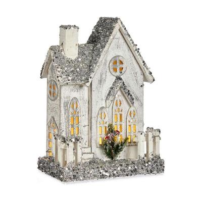Decoratieve figuren Krist+ Wit Grijs Purpurine Huis Kerstmis 24,5 x 32 x 12 cm LED Licht