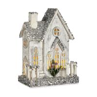 Decoratieve figuren Krist+ Wit Grijs Purpurine Huis Kerstmis 24,5 x 32 x 12 cm LED Licht