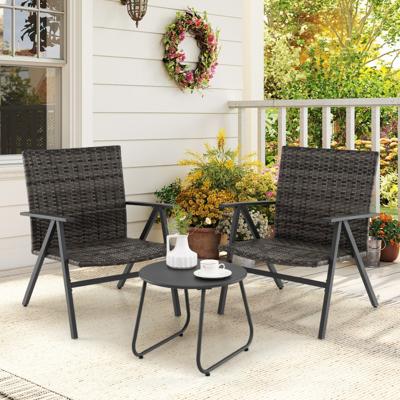3-delig Bistroset voor Buiten Tuinmeubelset Inclusief Ronde Bijzettafel en 2 Stoelen van Metalen Frame