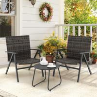 3-delig Bistroset voor Buiten Tuinmeubelset Inclusief Ronde Bijzettafel en 2 Stoelen van Metalen Frame