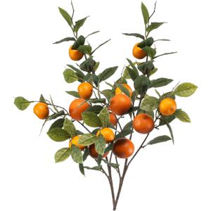 Kunstbloem citrusfruit tak mandarijn/clementine - 2x - 95 cm - oranje - losse steel - Kunst zijdeblo