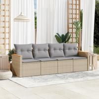 4-delige Loungeset met kussens poly rattan gemengd beige