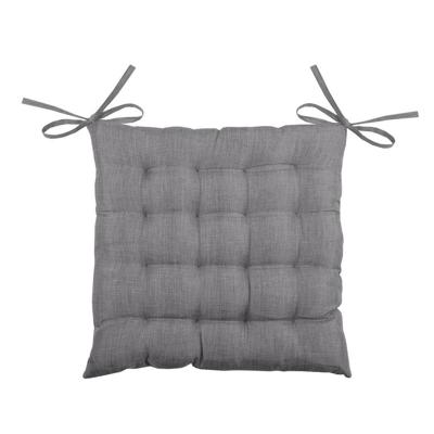 Stof Textile stoelkussen BEA - donkergrijs - 40 x 40 x 4 cm - touwtjes sluiting - binnen/buiten