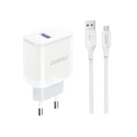 Dudao - Stekker met USB aansluiting (5V) - USB naar Micro USB oplader - 2.4A oplaadkabel - Datakabel - 1 Meter - Wit