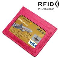 Koeienhuid leren Litchi textuur Open Type effen kleur kaart houder RFID blokkeren kaart Bag beschermende Case(Magenta)
