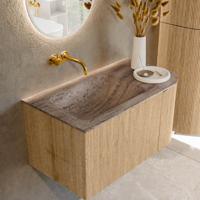 Badmeubel Mondiaz Kurve-Dlux | 85 cm | Meubelkleur Oak | Wastafelkleur Oza | Solid surface | Wasbak linker zijde spoelbak | Zonder kraangat(en)