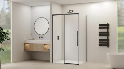 Schuifdeur Van Rijn Products ST09 Voor Hoekcabine 160x200 cm 8 mm Helder Glas Softclose Incl. Beslag Mat Zwart