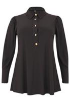 Yoek Blouse flare met pofmouwen | Zwart | Maat 50/52