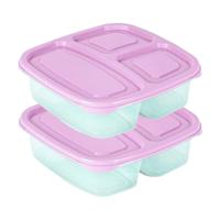 Plasticforte Vershoudbakje - 2x - 3-vaks - 1,2L - meal prep - herbruikbaar - roze