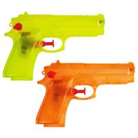 Waterpistool setje - 4x stuks - geel en oranje - basic model - pistooltjes - 14 cm