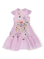 MARCHESA KIDS COUTURE robe en tulle à fleurs appliquées - Violet