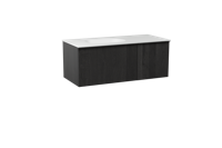 Balmani Forma zwevend badmeubel 120 x 55 cm zwart eiken met Tablo Oval asymmetrisch linkse wastafel in solid surface mat wit, Verticale symmetrische rechte ribbel