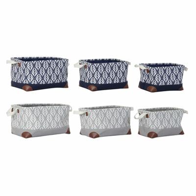 Veelzijdige mand DKD Home Decor Wit Bruin Grijs Marineblauw Blad van een plant Boho 40 x 30 x 24 cm Plastic 3 Onderdelen (2 Stuk