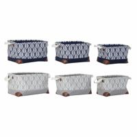 Veelzijdige mand DKD Home Decor Wit Bruin Grijs Marineblauw Blad van een plant Boho 40 x 30 x 24 cm Plastic 3 Onderdelen (2 Stuk