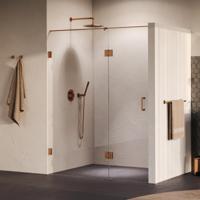 Brauer Void - Nisdeur - 2-Delig - Helder Glas - 160 x 200 cm - Omkeerbaar - met Draaideur 70 cm - Aan Glas - incl. Glascoating - PVD Koper