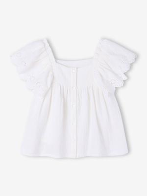 Blouse met ruches van katoengaas ecru Blouse met ruches van katoengaas ecru