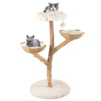 122 cm Hoge Moderne Krabpaal met Echte Boomstam & Bloemenplatform Klimtoren