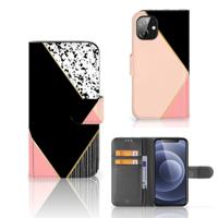Apple iPhone 12 Mini | Book Case | Zwart Roze Vormen