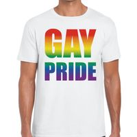 Gay pride regenboog t-shirt wit voor heren - thumbnail