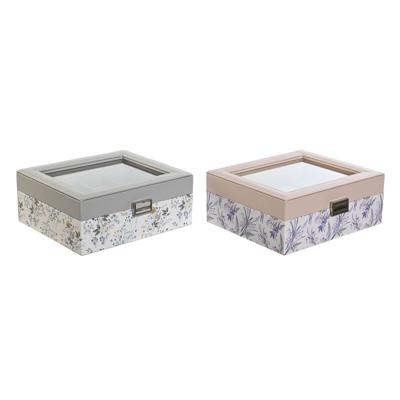 Horlogedoosje DKD Home Decor Wit Grijs Lila Licht Roze PVC Kristal 22,5 x 19,5 x 9,5 cm (2 Stuks)
