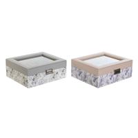 Horlogedoosje DKD Home Decor Wit Grijs Lila Licht Roze PVC Kristal 22,5 x 19,5 x 9,5 cm (2 Stuks)