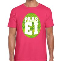 Paasei t-shirt roze met groen ei voor heren - thumbnail