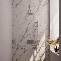 Brauer Chrome Carving Thermostatische Regendoucheset Inbouw - Hoofddouche 20 cm - Rechte Wandarm - Met Drukknoppen - Handdouche Staaf - Doucheslang - Geintegreerde Glijstang - Chroom