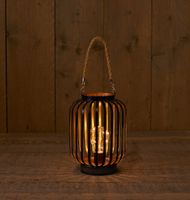 B.o.t. lantaarn zwart/lamp met koperdraad 22cm / 3aaa 6h/18h timer - Anna's Collection