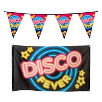 Disco Eighties versiering pakket - vlaggenlijnen en grote vlag - 3 stuks
