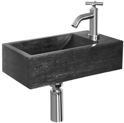 Wiesbaden Fonteinset | Matera | Natuursteen | 40x23x10.5cm | Rechts | Chroom