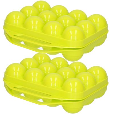 Eierdoos - 2x - koelkast organizer eierhouder - 12 eieren - groen - kunststof - 20 x 19 cm Eierdoos - 2x - koelkast organizer eierhouder - 12 eieren - groen - kunststof - 20 x 19 cm