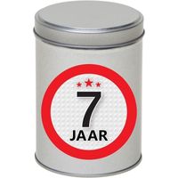 Zilver bewaarblik/opbergblik 13 cm met 7 jaar sticker - thumbnail