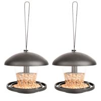 Vogel voedersilo - 2x stuks - 16 cm - aan hanger - kunststof - Voederbak / voederschaal