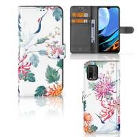 Xiaomi Redmi 9T | Poco M3 Telefoonhoesje met Pasjes Bird Flowers - thumbnail