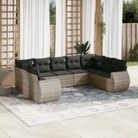 9-delige Loungeset met kussens poly rattan grijs