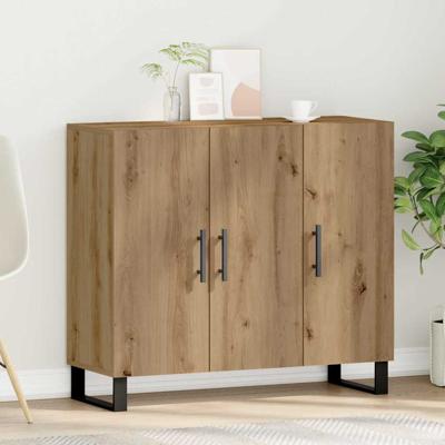 Dressoir artisanaal eikenkleurig 90 x 34 x 80 cm Bewerkt hout