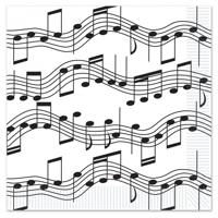 Muzieknoot servetten - wit - 16x - 25 x 25 cm - feest servetten muziek thema
