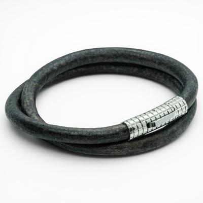 Dubbel rond 6mm grijze armband | Italiaans Valiano™ leer