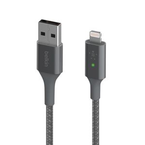 Belkin Boost Charge Lightning/ USB-A kabel met slimme led kabel 1,2 meter, Dubbel gevlochten nylon, CAA007bt04GR