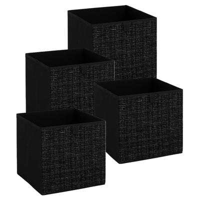 Opbergbox kastmand - 4x - zwart/tweed - 31 x 31 x 31 cm - opbergers