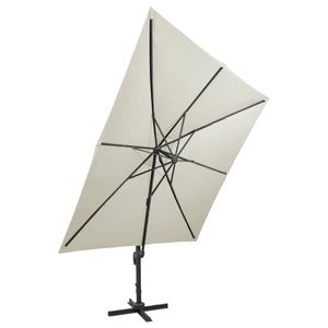 The Living Store Parasol 300 x 300 x 258 cm - zand - UV-beschermend - aluminium paal - LED-lampjes - montage vereist