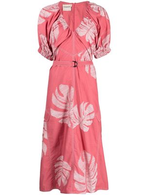 LOVEBIRDS robe mi-longue à appliqués feuille - Rose
