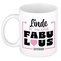 Naam mok Linde - wit - Fabulous - keramiek - 300 ml - cadeau collega beker - thumbnail