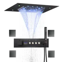 Thermostatische Douchekraan met LED Display - Ingebouwde Smart Functie | Vierkante Douchestraal | Messing | Zwart