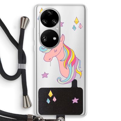 Roze eenhoorn: Huawei P50 Pro Transparant Hoesje met koord