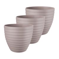 Bloempot/plantenpot Florenzia - 3x - taupe - kunststof - D13 x H11,5 cm - voor buiten/binnen