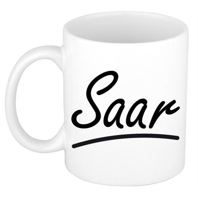 Saar Naam koffiemok - beker - met sierlijke letters - wit - 300 ml - Cadeau - Dames