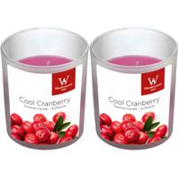 Trend Candles Geurkaars - 2x - in glas - Cranberry aroma - 25 branduren - 7 x 8 cm