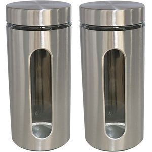 2x stuks voedsel bewaren keuken voorraad pot - zilver metaal - deksel - 1900 ml