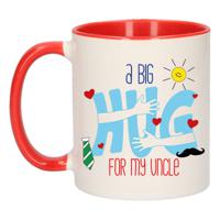 Cadeau koffie/thee mok voor oom - rood - big hug - 300 ml - verjaardag